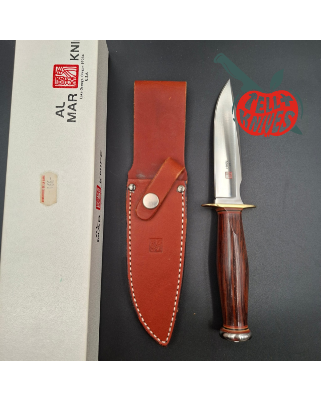 AL MAR Knives 4020 Grunt I fixed blade full tang AUS-6A stainless steel cocobolo wood handle brown leather sheath SEKI J
