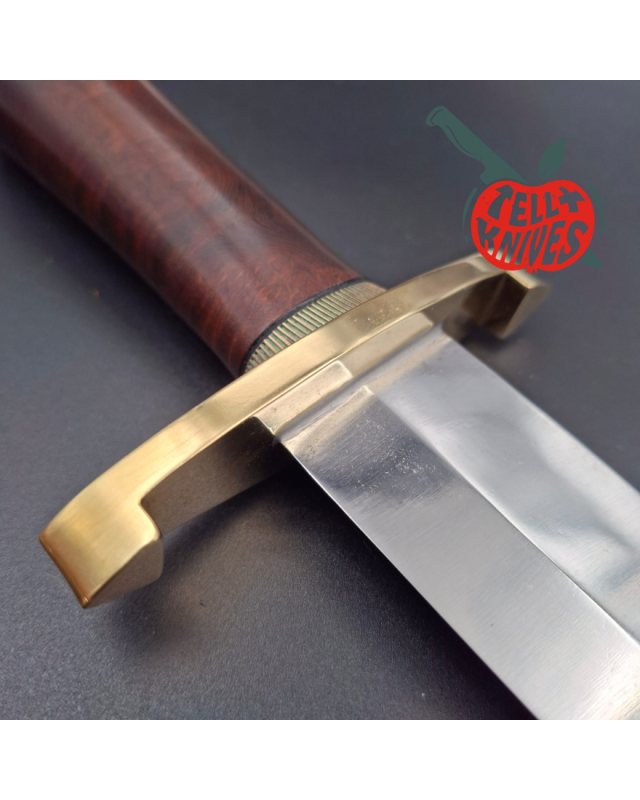 Randall Model 12-13 Thorp forged carbon steel walnut wood handle handle brass guard and pommel brown leather sheath with