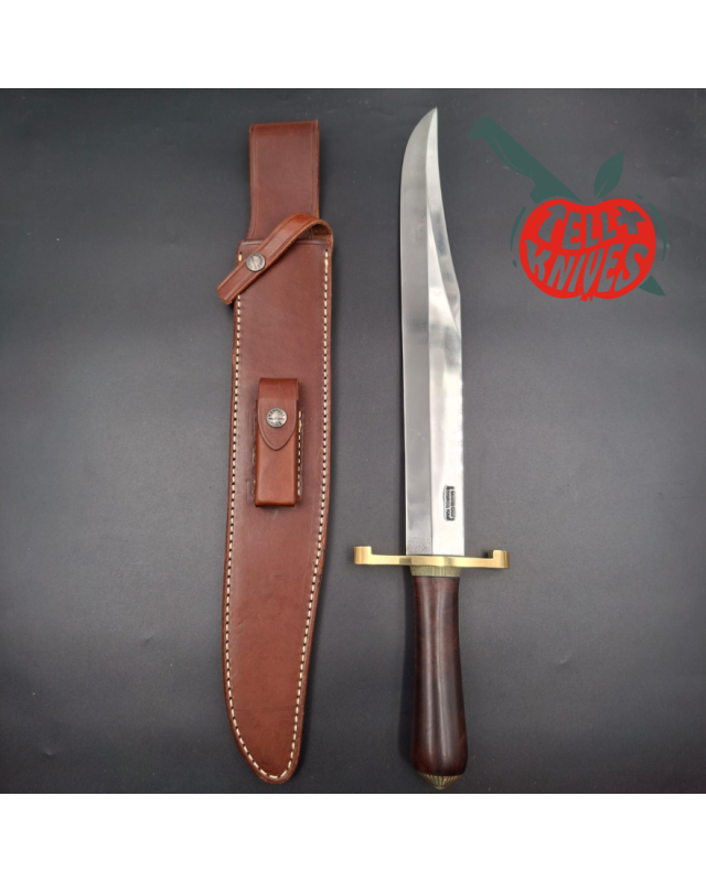 Randall Model 12-13 Thorp forged carbon steel walnut wood handle handle brass guard and pommel brown leather sheath with