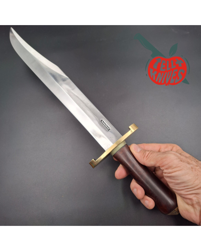 Randall Model 12-13 Thorp forged carbon steel walnut wood handle handle brass guard and pommel brown leather sheath with