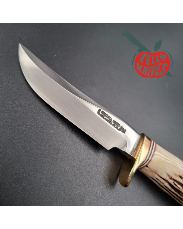 Randall Made Knives 2001 Model Mini 3 forged stainless steel stag handle brass guard brown leather sheath
