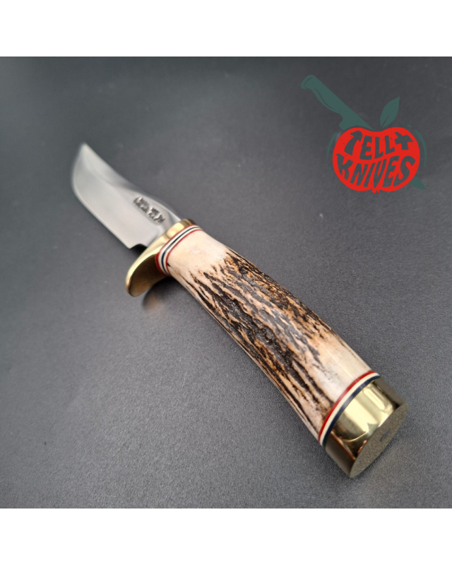 Randall Made Knives 2001 Model Mini 3 forged stainless steel stag handle brass guard brown leather sheath