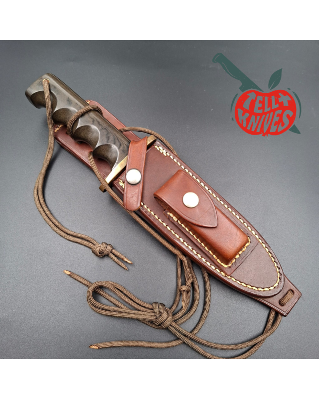 Randall Made Knives Vintage 70ies Model 15 Airman forged carbon steel brown micarta four fingers grip handle brass guard