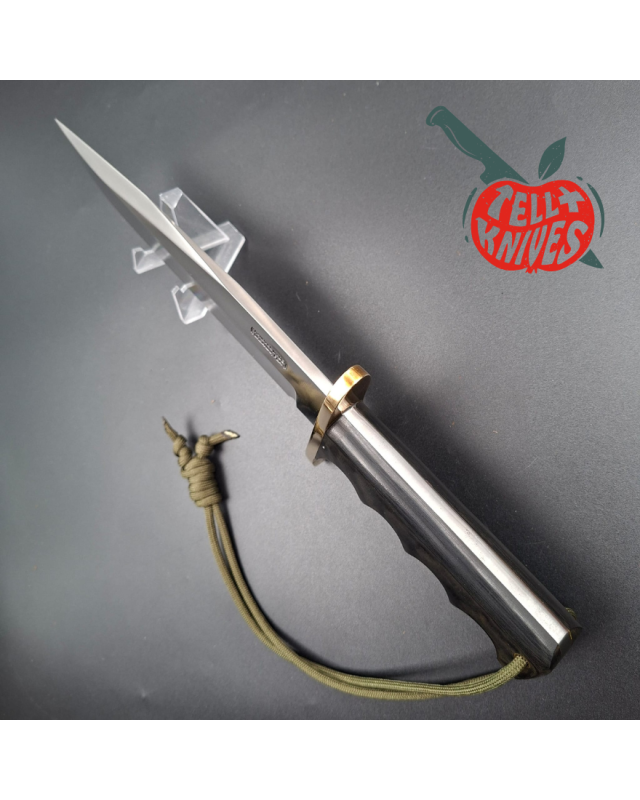 Randall Made Knives 1999 Model 14 - 7.5 full tang forged carbon steel brass guard black micarta handle brown leather she