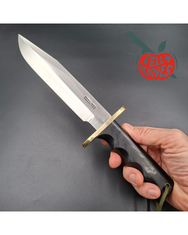 Randall Made Knives 1999 Model 14 - 7.5 full tang forged carbon steel brass guard black micarta handle brown leather she