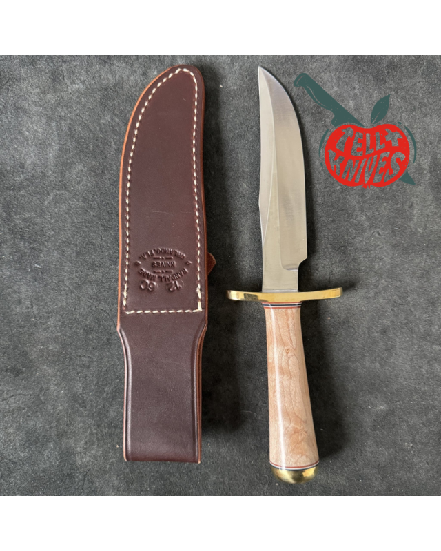 Randall Made Knives Model 12 - 6 Little Bear forged carbon steel concave shape Maple wood handle Forward curved brass hi