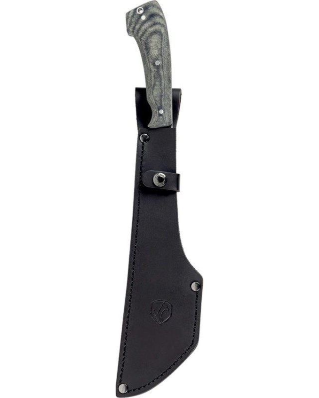 CONDOR Guygan Machete full tang 1075HC carbon steel blasted finish grey micarta handle black leather sheath