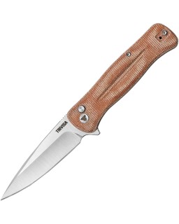 Trivisa Dor-04 Button Lock Natural Satin 14C28N Sandvik Stainless Steel Natural Micarta Handle