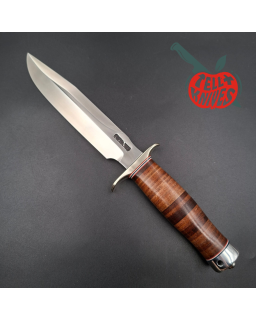 Randall Made Knives Model 1-7  forged carbon steel blade nickel silver guard stacked leather handle Sawteeth Grind