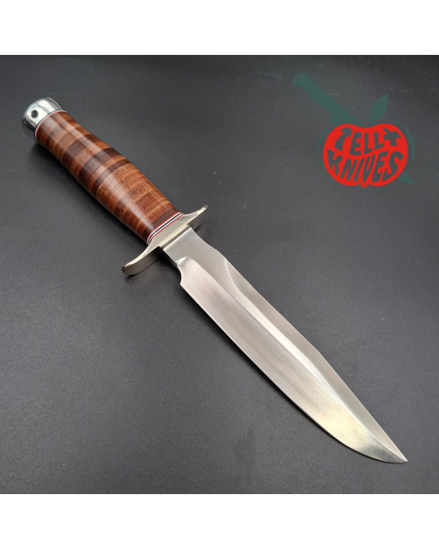 Randall Made Knives Model 1-7  forged carbon steel blade nickel silver guard stacked leather handle Sawteeth Grind