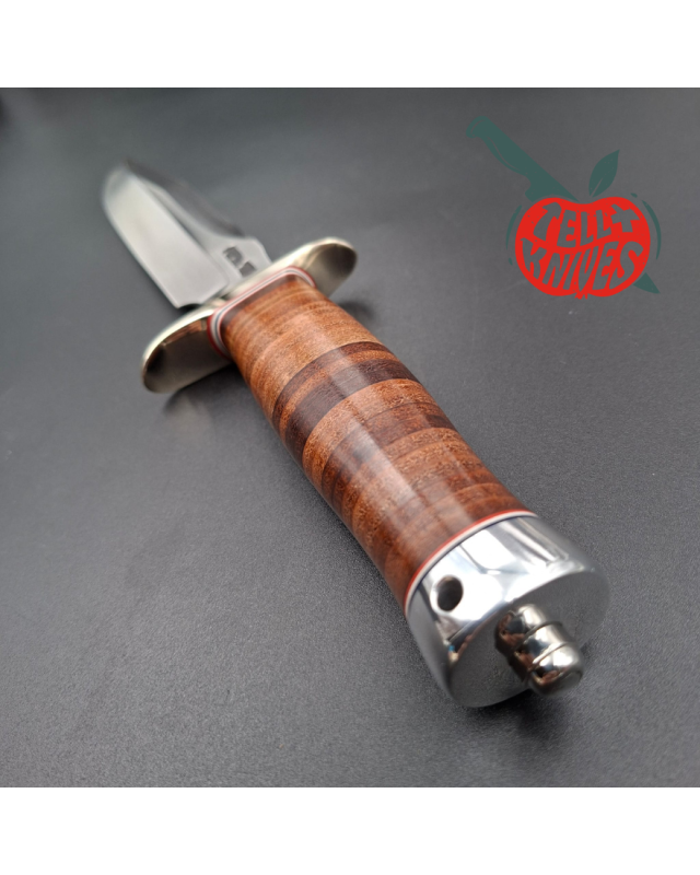 Randall Made Knives Model 1-7  forged carbon steel blade nickel silver guard stacked leather handle Sawteeth Grind