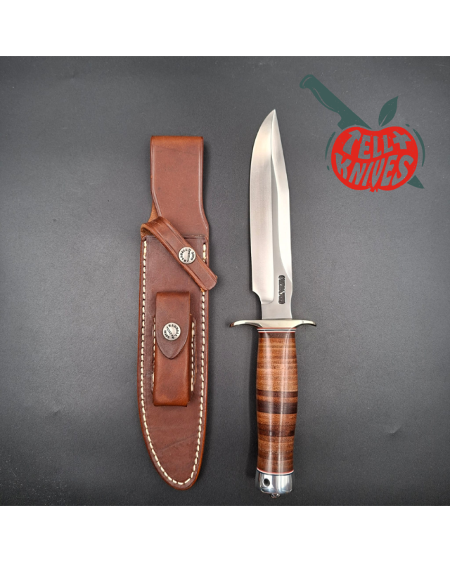 Randall Made Knives Model 1-7  forged carbon steel blade nickel silver guard stacked leather handle Sawteeth Grind