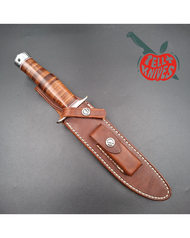 Randall Made Knives Model 1-7  forged carbon steel blade nickel silver guard stacked leather handle Sawteeth Grind