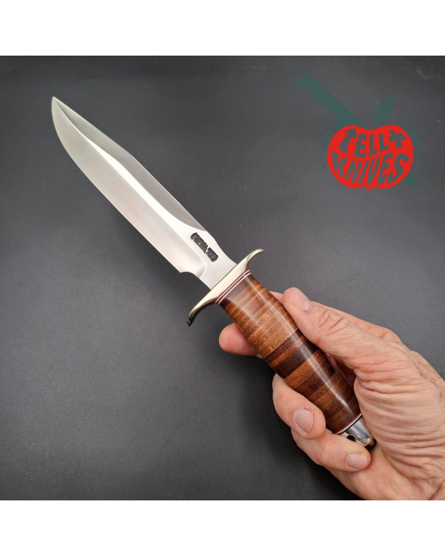 Randall Made Knives Model 1-7  forged carbon steel blade nickel silver guard stacked leather handle Sawteeth Grind