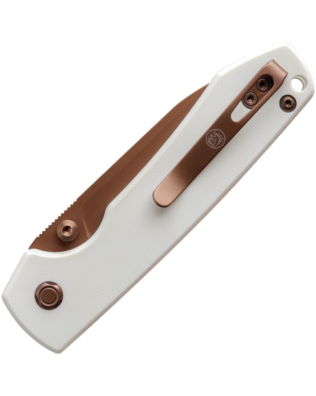 Vosteed Raccoon Top Linerlock Copper Cerakote 14C28N Sandvik Stainless Steel Blade White G10 Handle