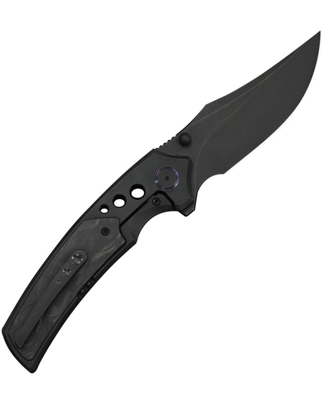 We Knife Skynix Black Stonewashed Bohler M390 Steel Blade Black Titanium and CF Handle