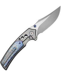 We Knife Skynix Stonewashed Bohler M390 Steel Blade Gray Flame Anodized Titanium Handle