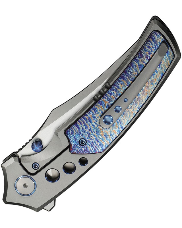 We Knife Skynix Stonewashed Bohler M390 Steel Blade Gray Flame Anodized Titanium Handle