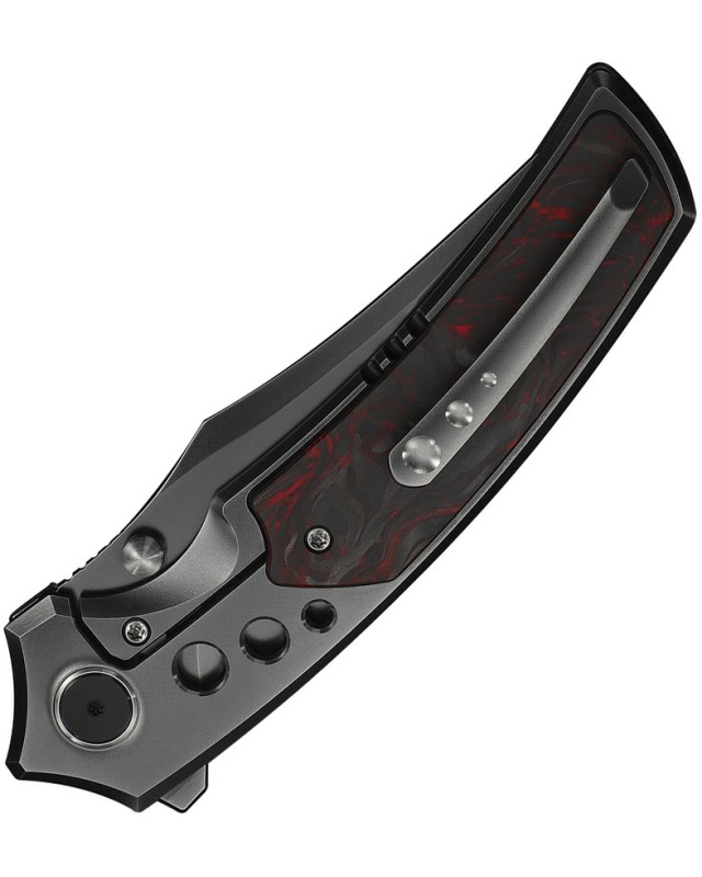 We Knife Skynix Gray Polished Bohler M390 Steel Blade Dark Gray Titanium Black and Red CF Handle