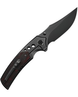 We Knife Skynix Gray Polished Bohler M390 Steel Blade Dark Gray Titanium Black and Red CF Handle