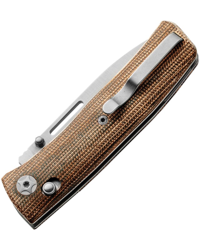 LionSteel Nini 1 Satin M390 Bohler Steel Blade Canvas Natural Micarta Handle