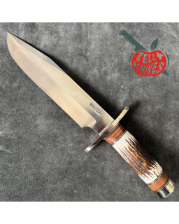Randall Made Knives Model 12-9 Sportsman forged stainless steel stag and stacked leather handle nickel silver guard and pommel