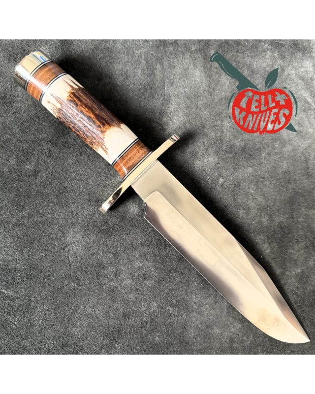 Randall Made Knives Model 12-9 Sportsman forged stainless steel stag and stacked leather handle nickel silver guard and pommel