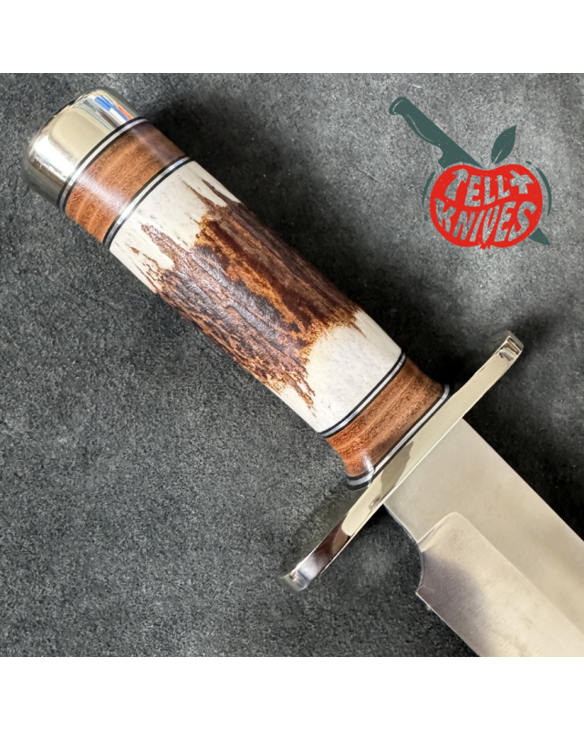 Randall Made Knives Model 12-9 Sportsman forged stainless steel stag and stacked leather handle nickel silver guard and pommel