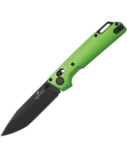 Bear & Son Nekama I folding knife14C28N stainless steel black finish Tanto blade Racing Green Aluminium handle crossbar 
