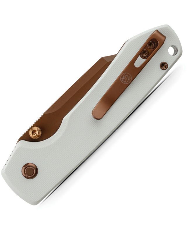 Vosteed Raccoon Top Linerlock Copper Cerakote 14C28N Sandvik Steel Blade White G10 Handle