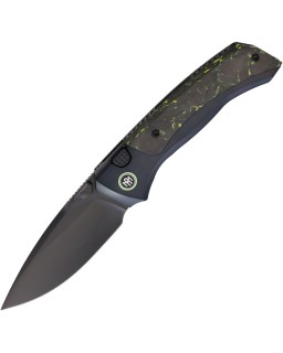 Remette Steed Button Framelock Pearlescent Black DLC M390 Steel Blade Black and Yellow Titanium Carbon Fiber Handle