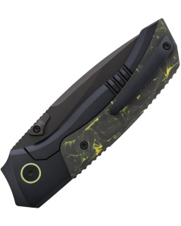 Remette Steed Button Framelock Pearlescent Black DLC M390 Steel Blade Black and Yellow Titanium Carbon Fiber Handle
