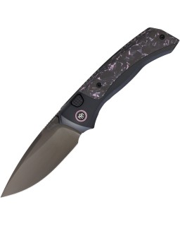 Remette Steed Button Framelock Black DLC M390 Steel Blade Black Titanium Carbon Fiber Handle