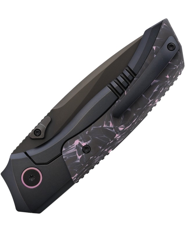 Remette Steed Button Framelock Black DLC M390 Steel Blade Black Titanium Carbon Fiber Handle
