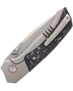 Remette Steed Button Pearlescent M390 Steel Blade Pink Sand Blasted Titanium Carbon Fiber Handle