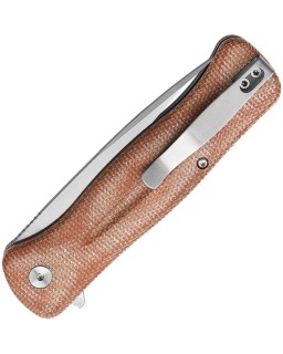 Trivisa Dor-04 Button Lock Natural Satin 14C28N Sandvik Stainless Steel Natural Micarta Handle