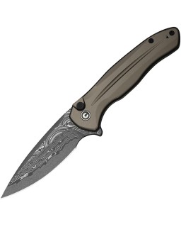 CIVIVI Kitefin Damascus stainless steel blade buttonlock Brown Aluminium handle Flipper