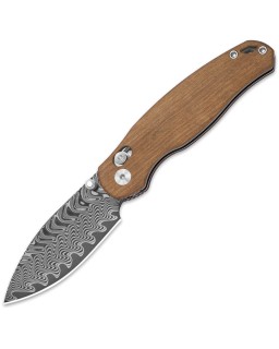 Kizer Phoca CD Clutch Lock Acid Wash Damascus Steel Blade Brown Wood Handle