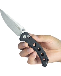 Kubey Hound Crossbar Lock Stonewash 14C28N Sandvik Steel Blade Black G10 Handle