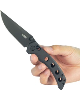 Kubey Hound Crossbar Lock Blackwash Sandvik 14C28N Steel Blade Black G10 Handle