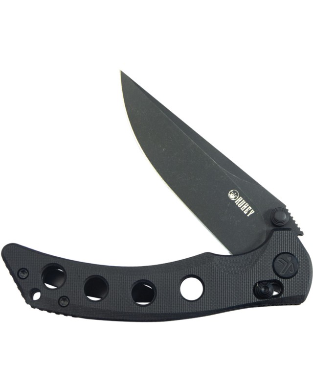 Kubey Hound Crossbar Lock Blackwash Sandvik 14C28N Steel Blade Black G10 Handle