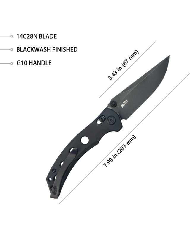 Kubey Hound Crossbar Lock Blackwash Sandvik 14C28N Steel Blade Black G10 Handle