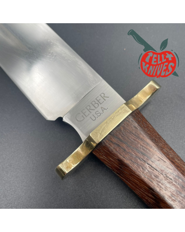 Gerber Legendary Blades Coffin Handle Bowie 440 steel Brown Leather Sheath Made In USA