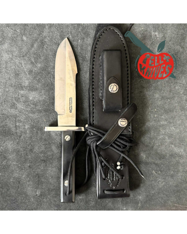 Randall Made Knives Astro Full Tang Stainless steel nickel silver hilt black micarta handle black leather sheath