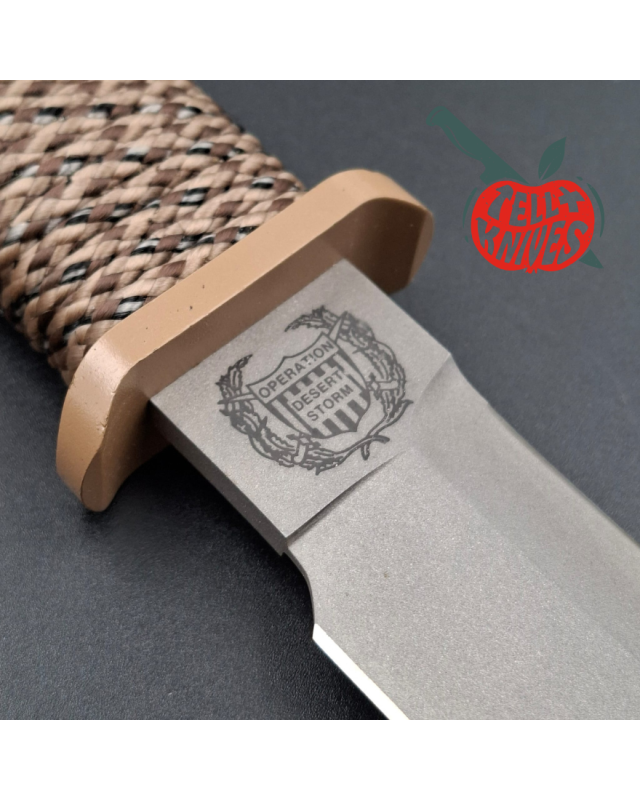 John EK - 1991 Commando Bowie - Operation Desert Storm Edition full tang grey coated 440C steel blade paracord wrapped