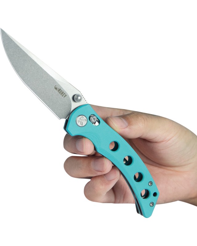 Kubey Hound Crossbar Lock Stonewash 14C28N Sandvik Stainless Steel Tiffany Blue G10 Handle
