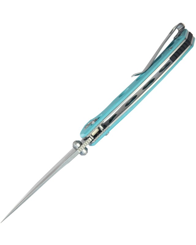 Kubey Hound Crossbar Lock Stonewash 14C28N Sandvik Stainless Steel Tiffany Blue G10 Handle