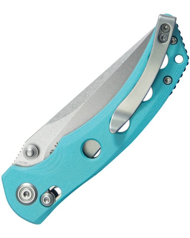 Kubey Hound Crossbar Lock Stonewash 14C28N Sandvik Stainless Steel Tiffany Blue G10 Handle