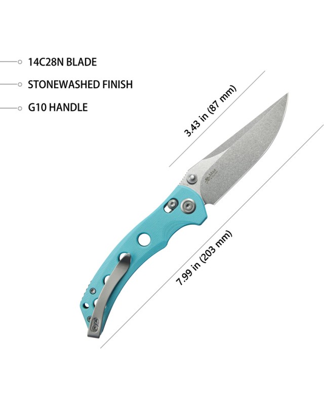 Kubey Hound Crossbar Lock Stonewash 14C28N Sandvik Stainless Steel Tiffany Blue G10 Handle