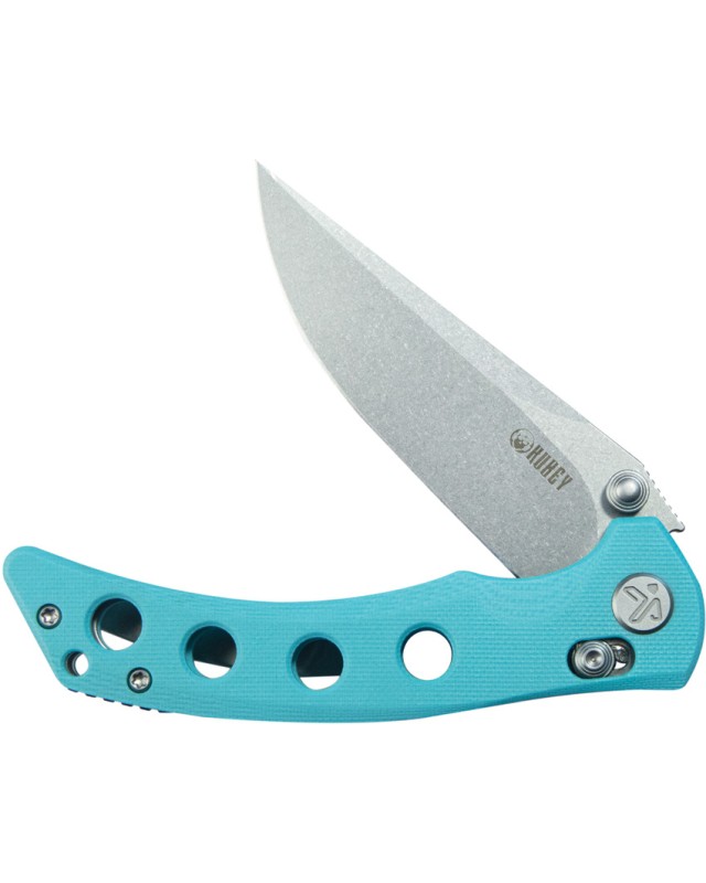 Kubey Hound Crossbar Lock Stonewash 14C28N Sandvik Stainless Steel Tiffany Blue G10 Handle